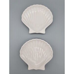 Vintage Clam Half Shell Trinket or Soap Dishes Japan Set Of 2